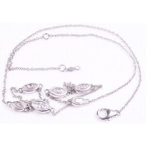 14K White Gold 1.20 CT Diamond Marquise Cut Station Necklace 4.23 Grams